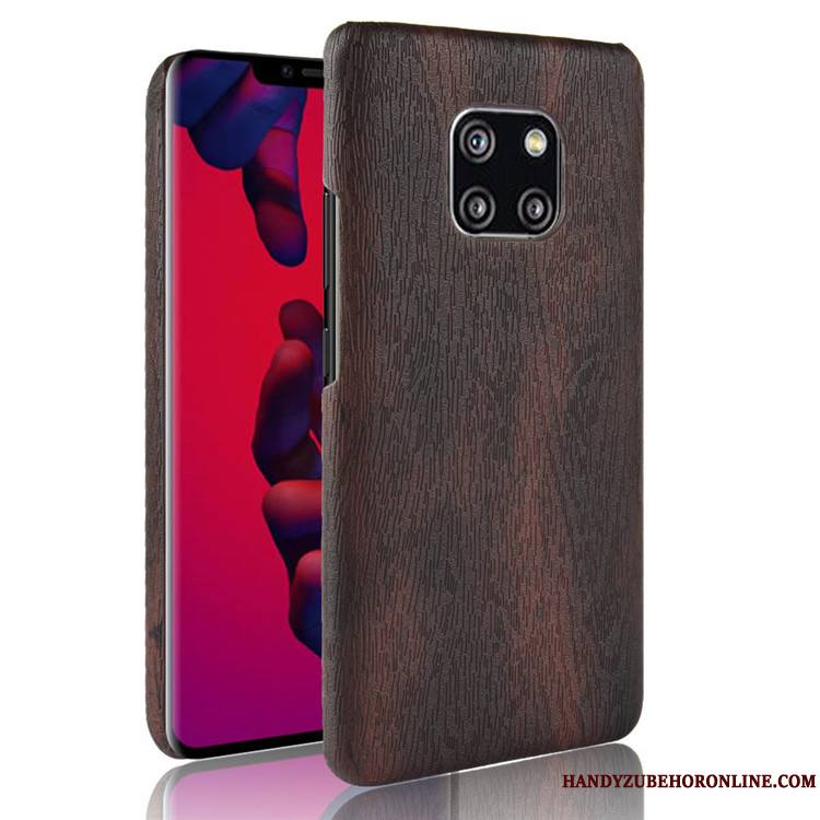 Huawei Mate 20 Rs Étui Coque De Téléphone Grain De Bois Protection Couvercle Arrière Difficile Rouge