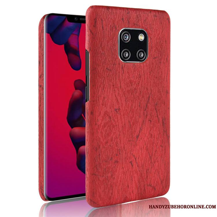 Huawei Mate 20 Rs Étui Coque De Téléphone Grain De Bois Protection Couvercle Arrière Difficile Rouge