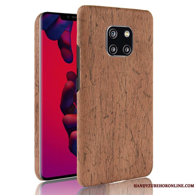 Huawei Mate 20 Rs Étui Coque De Téléphone Grain De Bois Protection Couvercle Arrière Difficile Rouge