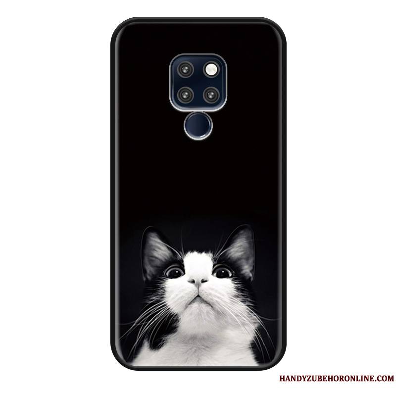 Huawei Mate 20 Rs Étui Délavé En Daim Charmant Noir Coque De Téléphone Chat Dessin Animé