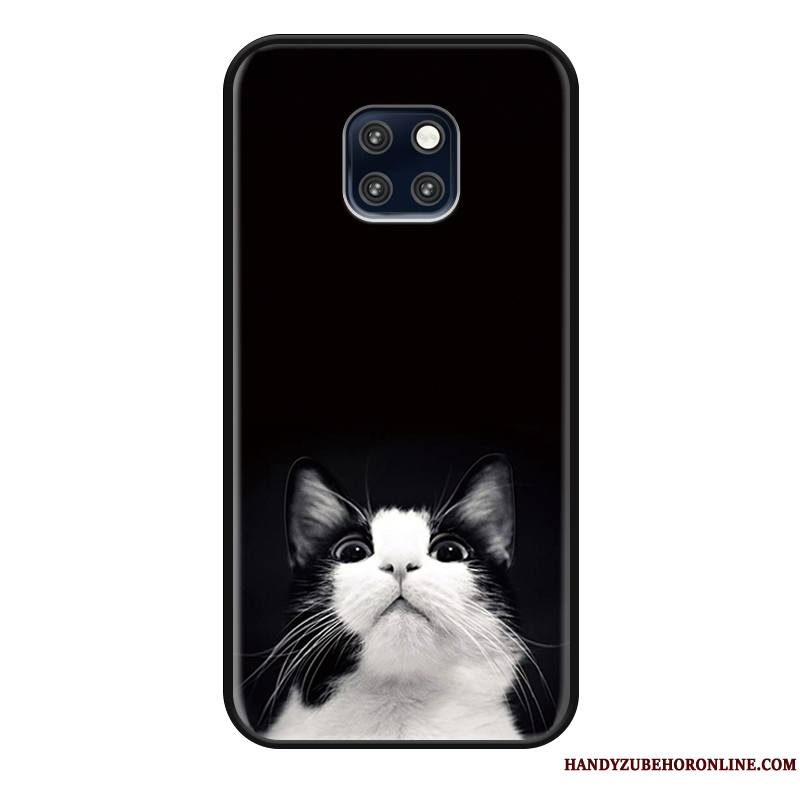 Huawei Mate 20 Rs Étui Délavé En Daim Charmant Noir Coque De Téléphone Chat Dessin Animé