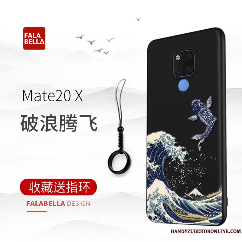 Huawei Mate 20 X Coque De Téléphone Gaufrage Étui Luxe Noir Authentique Très Mince