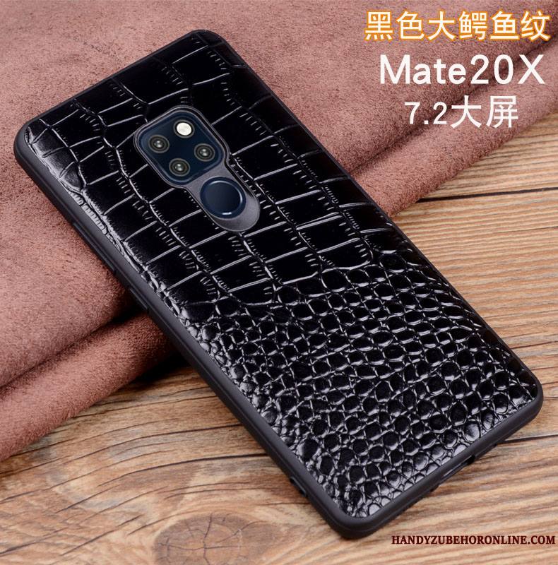 Huawei Mate 20 X Étui Coque Protection Étui En Cuir Téléphone Portable Noir Cuir Véritable