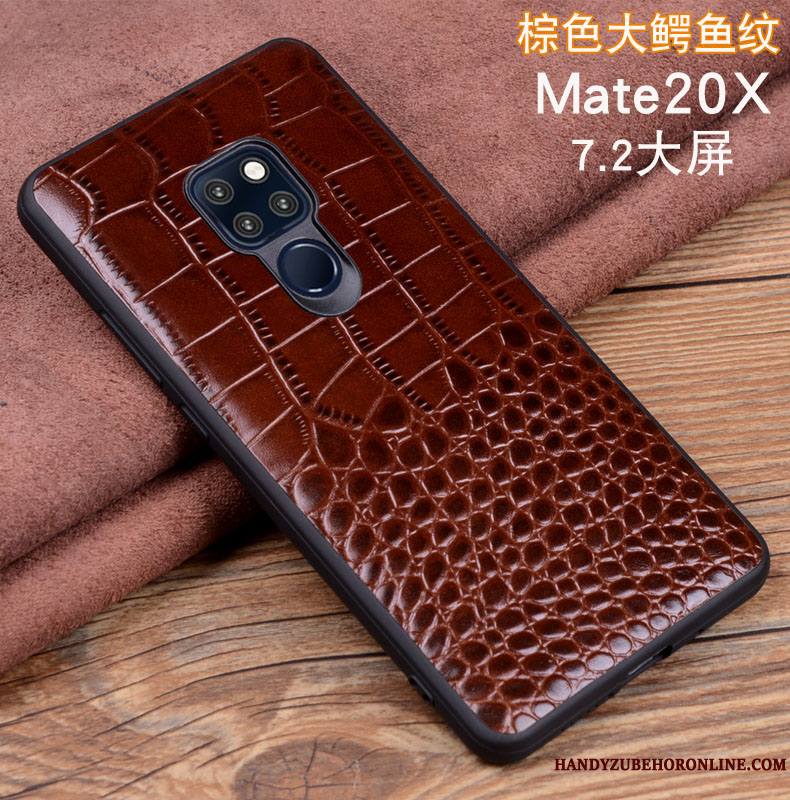 Huawei Mate 20 X Étui Coque Protection Étui En Cuir Téléphone Portable Noir Cuir Véritable