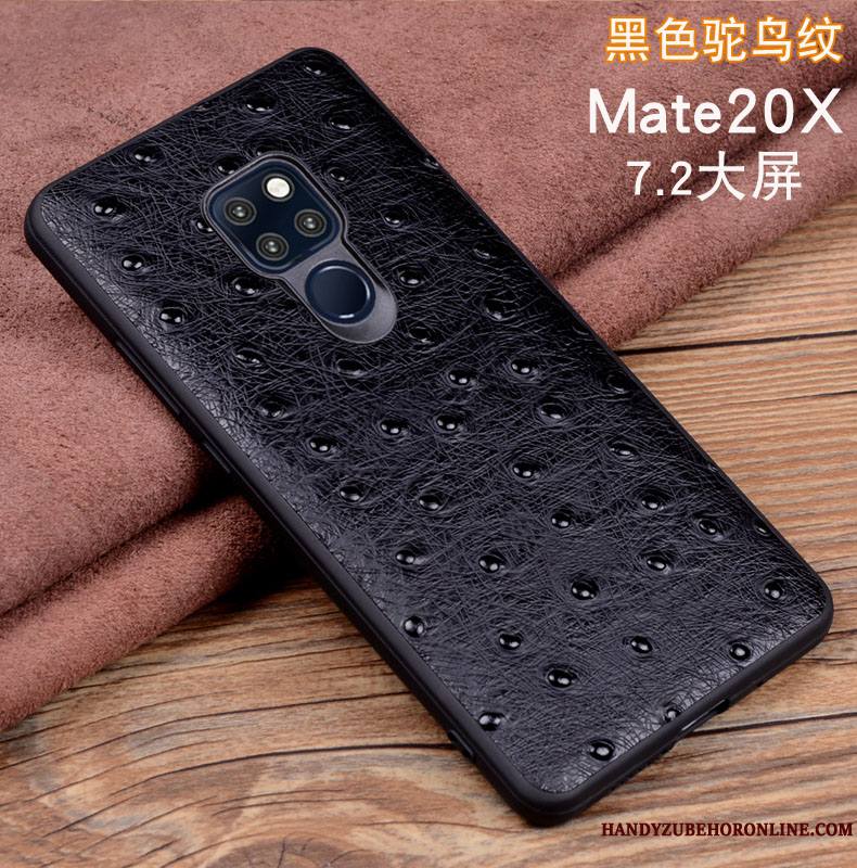 Huawei Mate 20 X Étui Coque Protection Étui En Cuir Téléphone Portable Noir Cuir Véritable