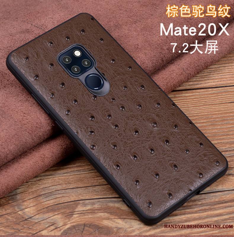 Huawei Mate 20 X Étui Coque Protection Étui En Cuir Téléphone Portable Noir Cuir Véritable