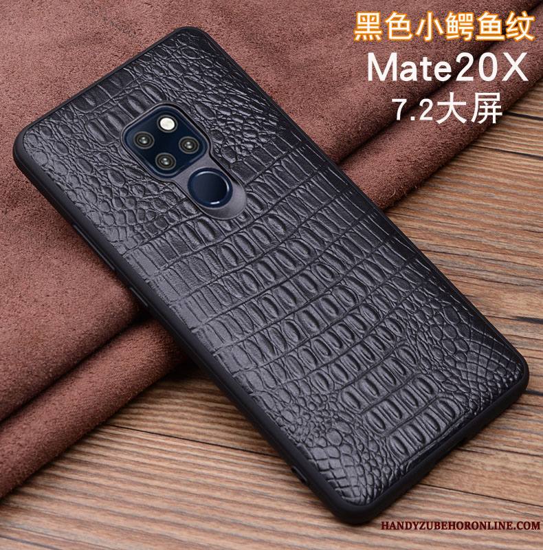 Huawei Mate 20 X Étui Coque Protection Étui En Cuir Téléphone Portable Noir Cuir Véritable