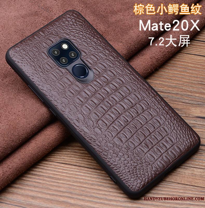 Huawei Mate 20 X Étui Coque Protection Étui En Cuir Téléphone Portable Noir Cuir Véritable