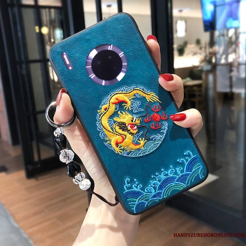 Huawei Mate 30 Amoureux Délavé En Daim Coque De Téléphone Silicone Style Chinois Broderie Gaufrage