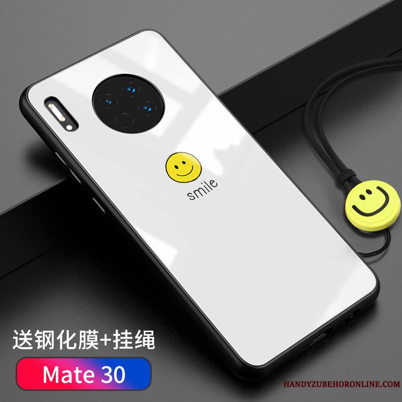 Huawei Mate 30 Coque Blanc Personnalité Très Mince Incassable Créatif Verre Trempé Tout Compris