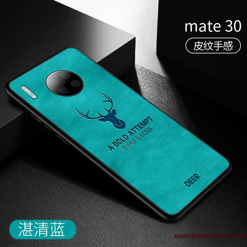 Huawei Mate 30 Coque Créatif Très Mince Étui En Cuir Bleu Marque De Tendance Protection Tout Compris