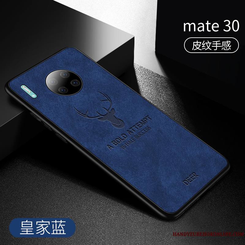 Huawei Mate 30 Coque Créatif Très Mince Étui En Cuir Bleu Marque De Tendance Protection Tout Compris