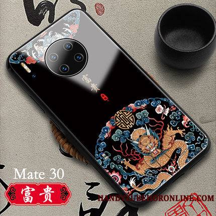 Huawei Mate 30 Coque De Téléphone Authentique Verre Blanc Style Chinois