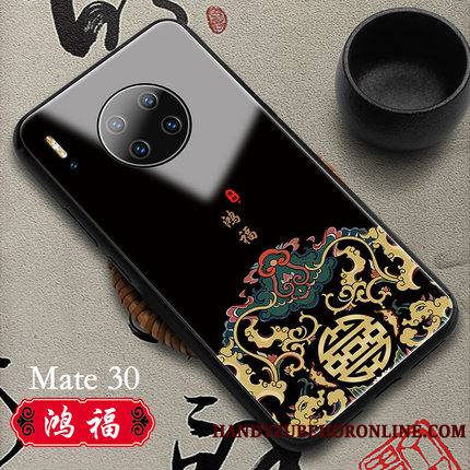 Huawei Mate 30 Coque De Téléphone Authentique Verre Blanc Style Chinois