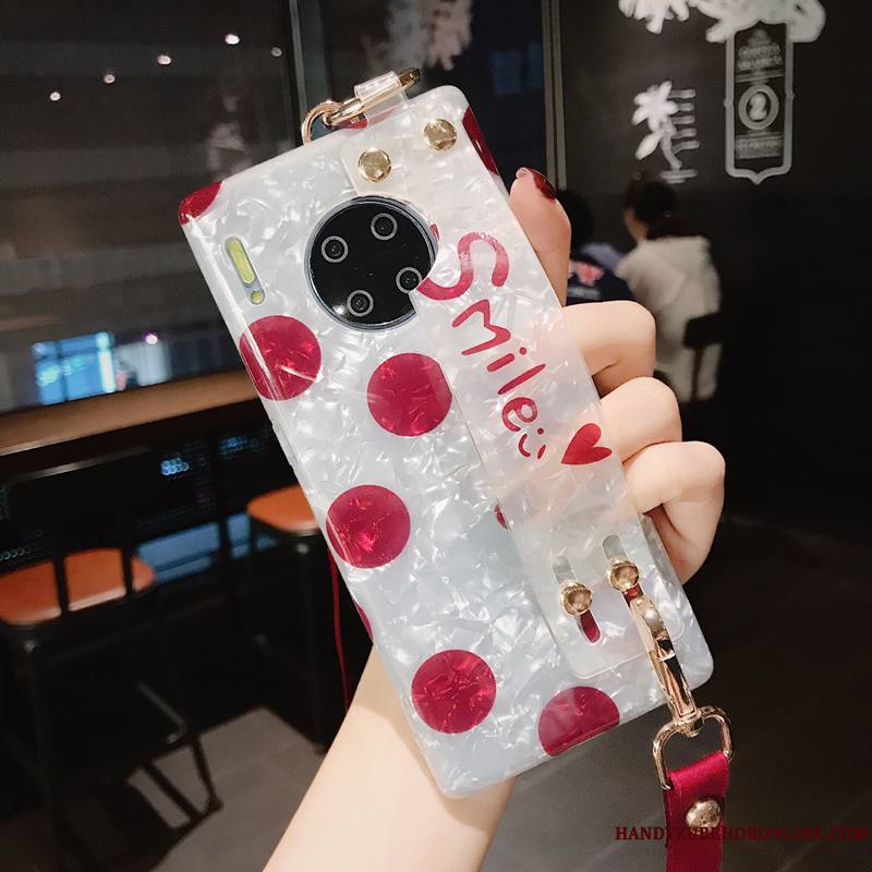 Huawei Mate 30 Coque De Téléphone Support Fluide Doux Ornements Suspendus Tout Compris Net Rouge Blanc