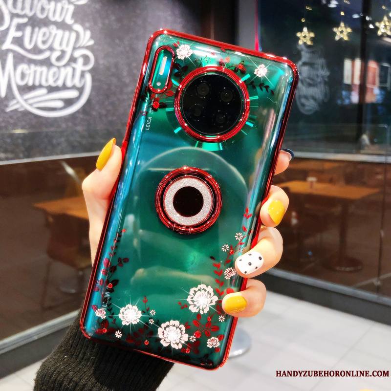 Huawei Mate 30 Coque Incassable Étui Luxe Protection Mode Anneau Net Rouge