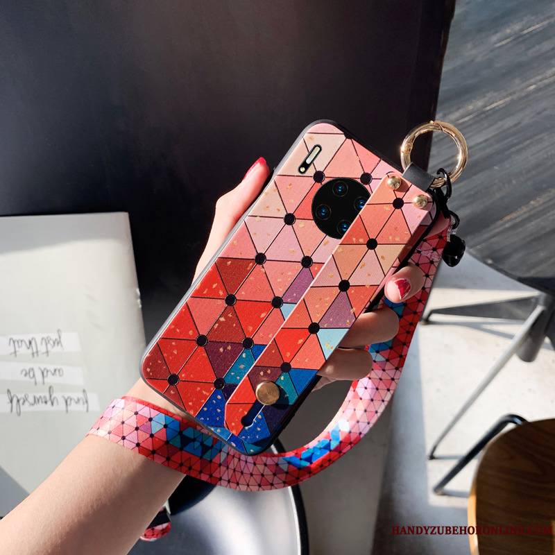 Huawei Mate 30 Coque Mode Tout Compris Net Rouge Étui Pivoine Ornements Suspendus Très Mince