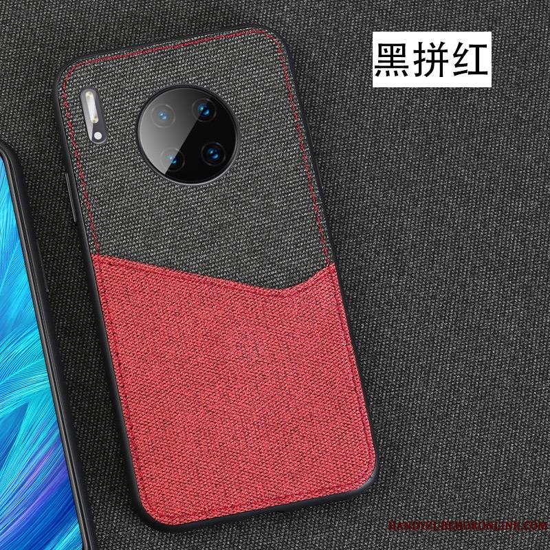 Huawei Mate 30 Coque Protection Noir Business Épissure Tissu Modèle Fleurie Marque De Tendance