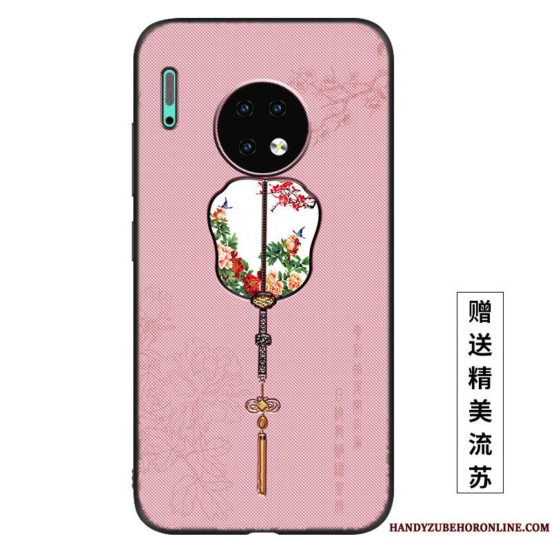 Huawei Mate 30 Coque Rose Palais Étui Silicone Fluide Doux Net Rouge Vent