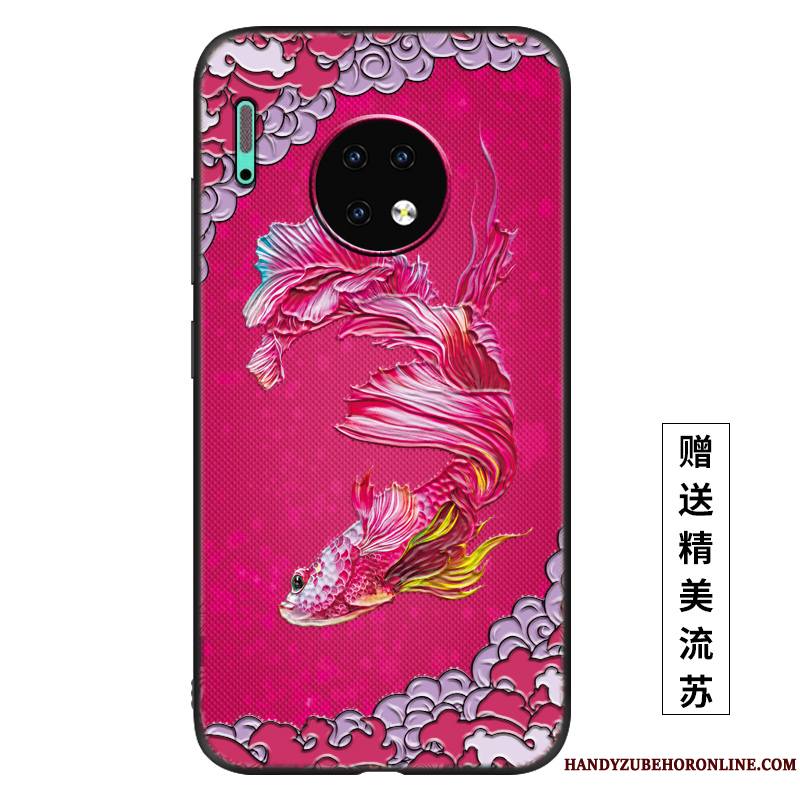 Huawei Mate 30 Coque Rose Palais Étui Silicone Fluide Doux Net Rouge Vent