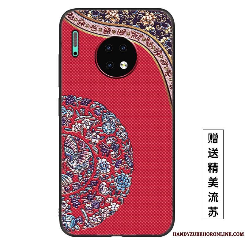 Huawei Mate 30 Coque Rose Palais Étui Silicone Fluide Doux Net Rouge Vent