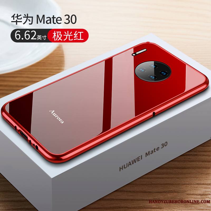 Huawei Mate 30 Coque Rouge Border Marque De Tendance Protection Verre Luxe Étui