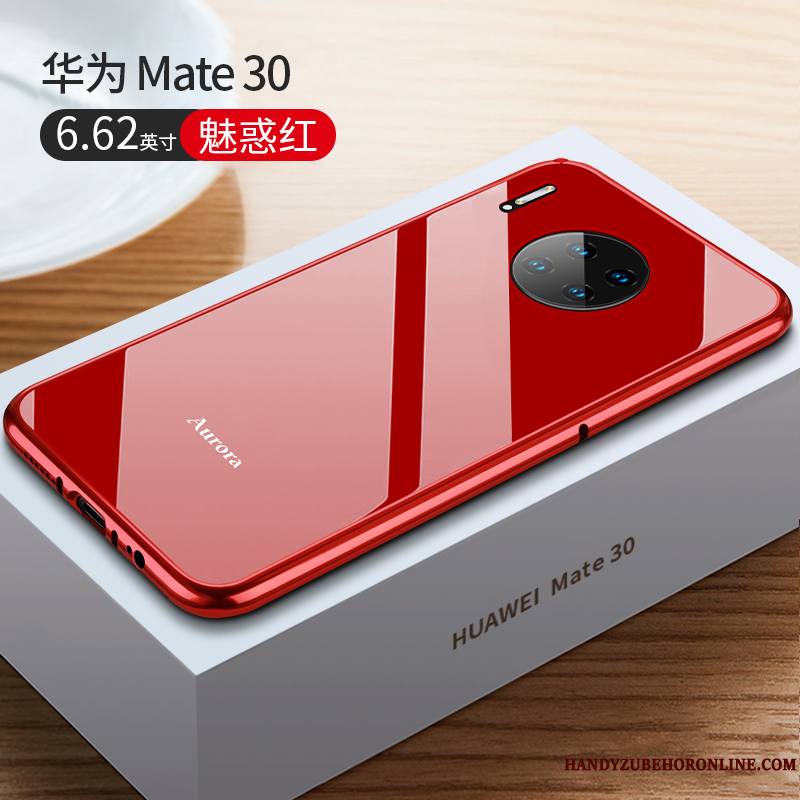 Huawei Mate 30 Coque Rouge Border Marque De Tendance Protection Verre Luxe Étui