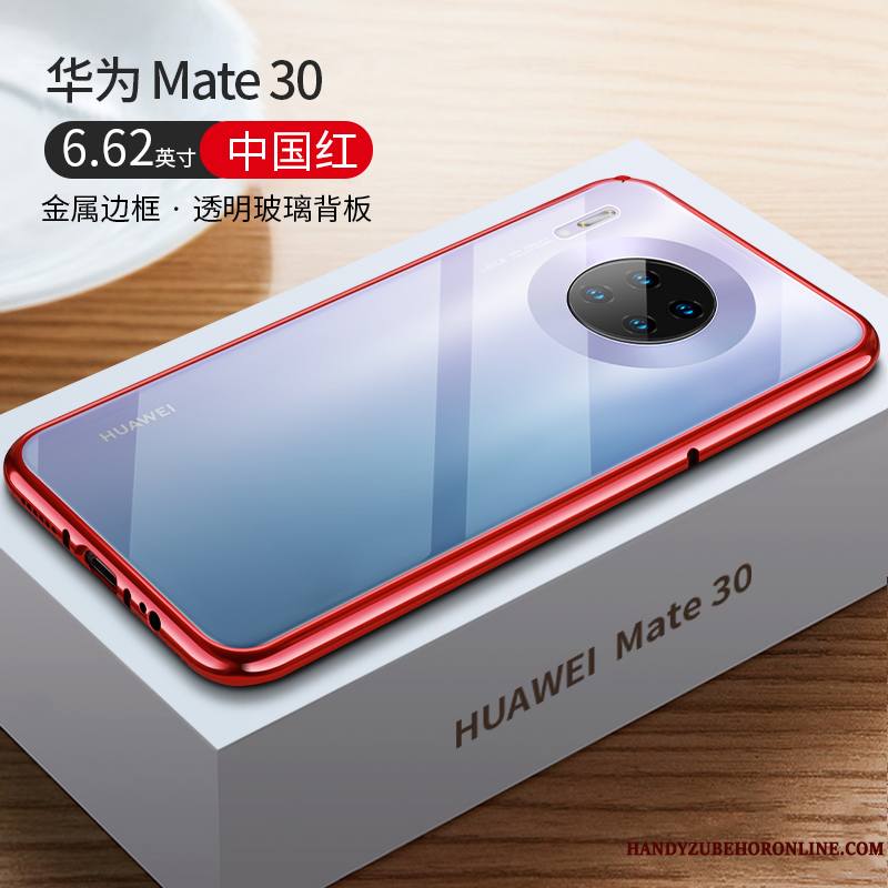 Huawei Mate 30 Coque Rouge Border Marque De Tendance Protection Verre Luxe Étui