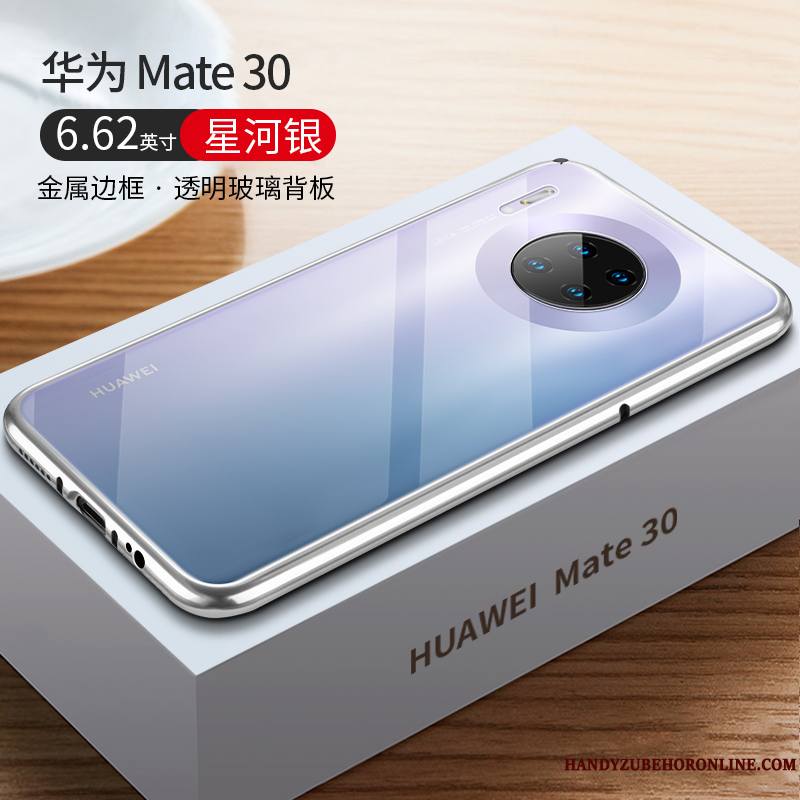 Huawei Mate 30 Coque Rouge Border Marque De Tendance Protection Verre Luxe Étui
