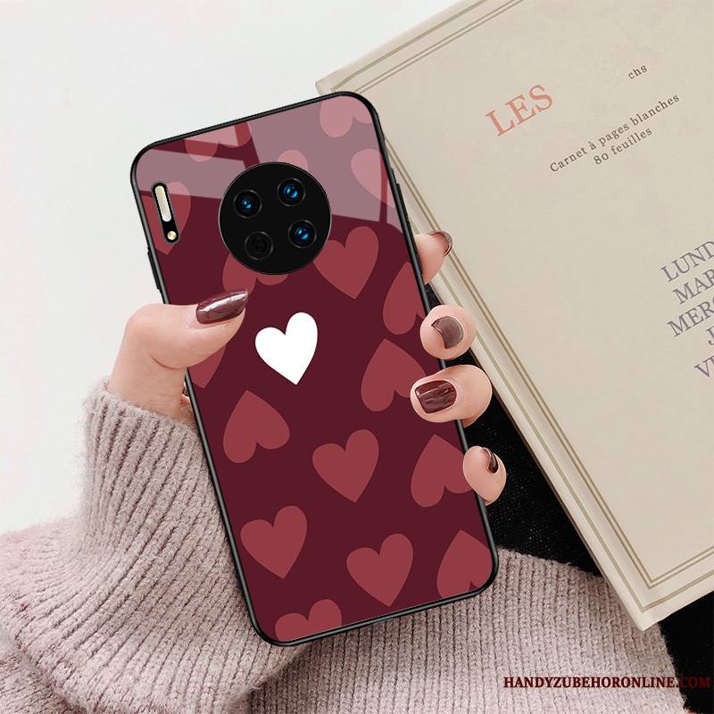 Huawei Mate 30 Coque Tout Compris Miroir Tendance Charmant Étui Amour Rouge