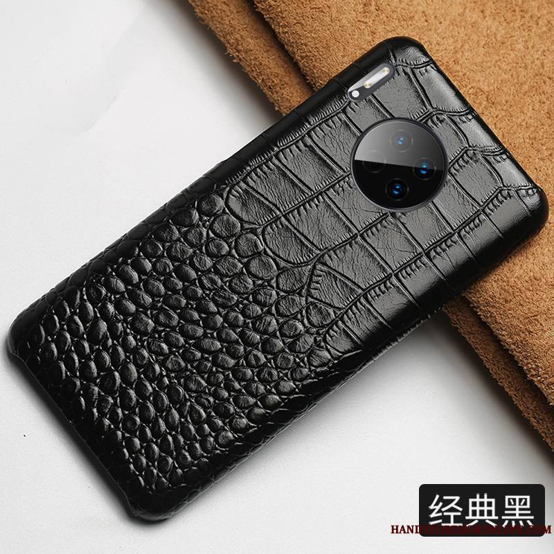 Huawei Mate 30 Cuir Haut Crocodile Modèle Étui En Cuir Luxe Coque Noir Classic