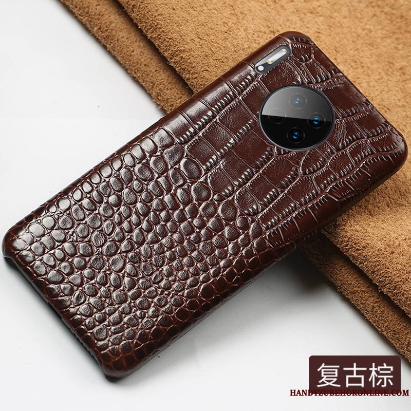 Huawei Mate 30 Cuir Haut Crocodile Modèle Étui En Cuir Luxe Coque Noir Classic