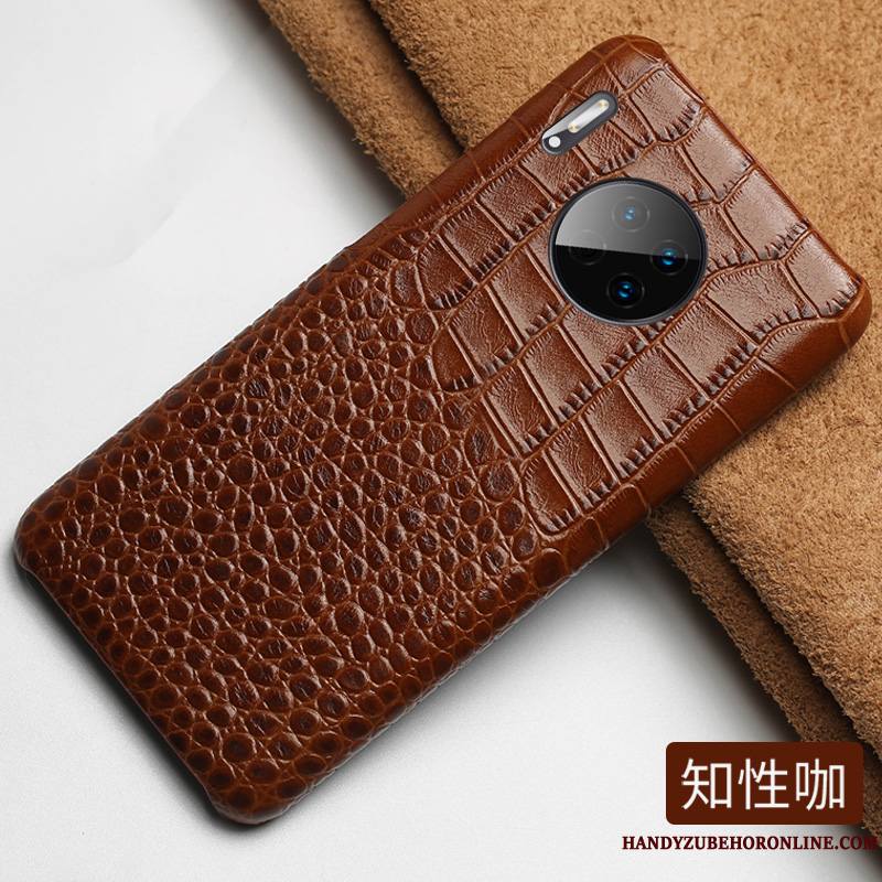 Huawei Mate 30 Cuir Haut Crocodile Modèle Étui En Cuir Luxe Coque Noir Classic