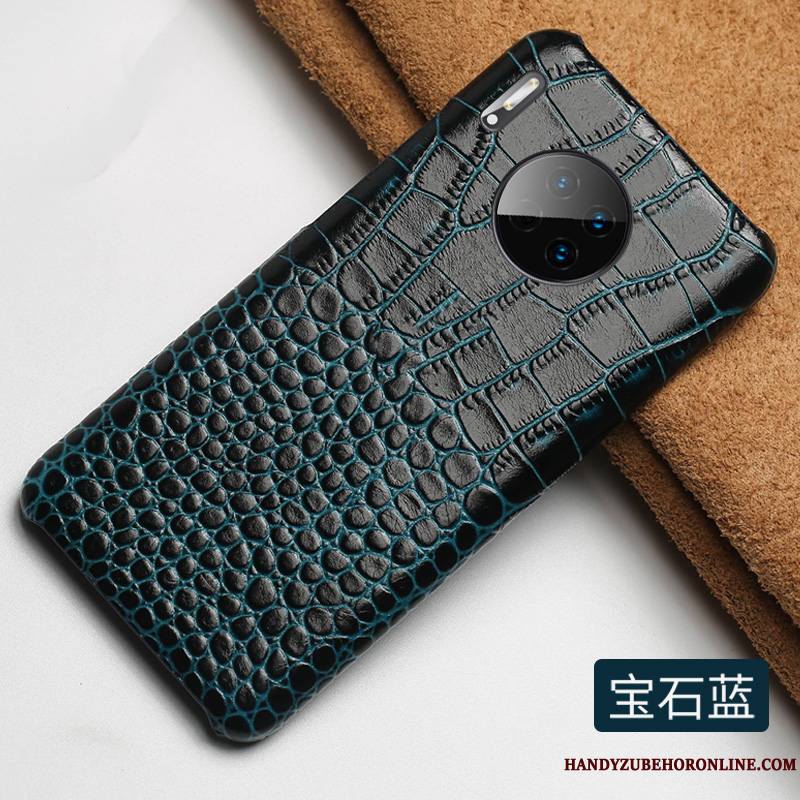 Huawei Mate 30 Cuir Haut Crocodile Modèle Étui En Cuir Luxe Coque Noir Classic