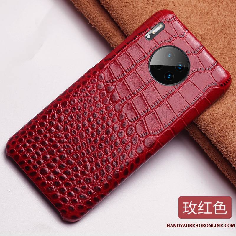 Huawei Mate 30 Cuir Haut Crocodile Modèle Étui En Cuir Luxe Coque Noir Classic