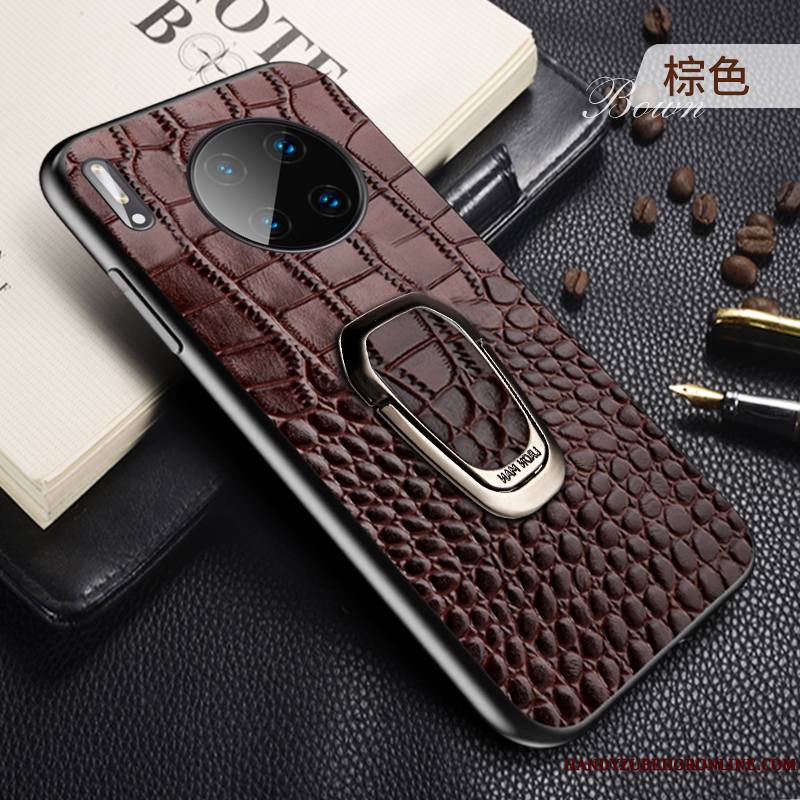 Huawei Mate 30 Cuir Véritable Noir Luxe Protection Support Coque De Téléphone Magnétisme