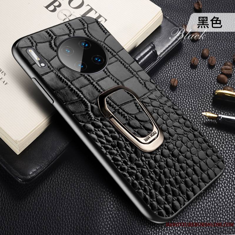 Huawei Mate 30 Cuir Véritable Noir Luxe Protection Support Coque De Téléphone Magnétisme