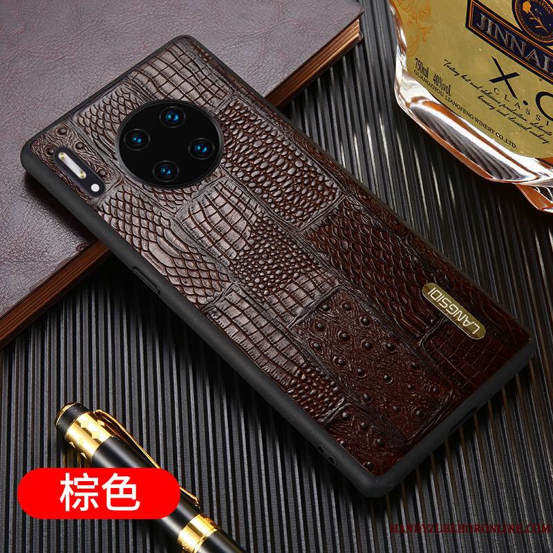 Huawei Mate 30 Pro Business Luxe Noir Cuir Coque De Téléphone Tout Compris Cuir Véritable