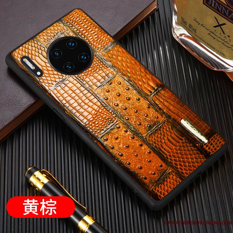 Huawei Mate 30 Pro Business Luxe Noir Cuir Coque De Téléphone Tout Compris Cuir Véritable