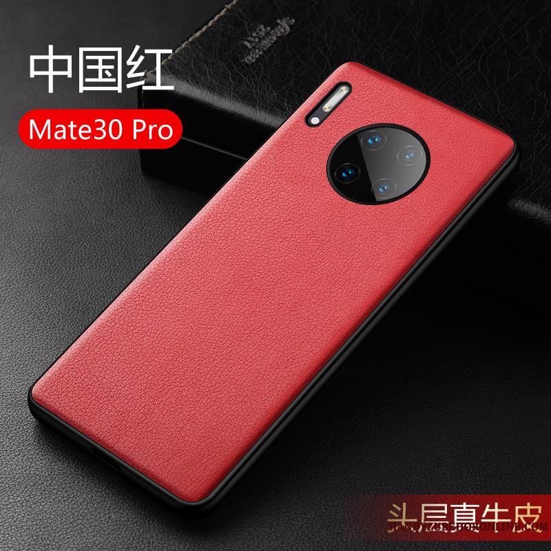 Huawei Mate 30 Pro Coque Cuir Véritable Silicone Fluide Doux Incassable Cuir Haut Protection