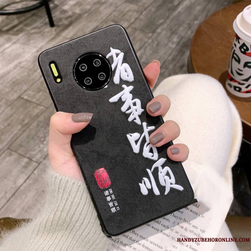 Huawei Mate 30 Pro Coque Noir Style Chinois Créatif Protection Personnalité Incassable Silicone