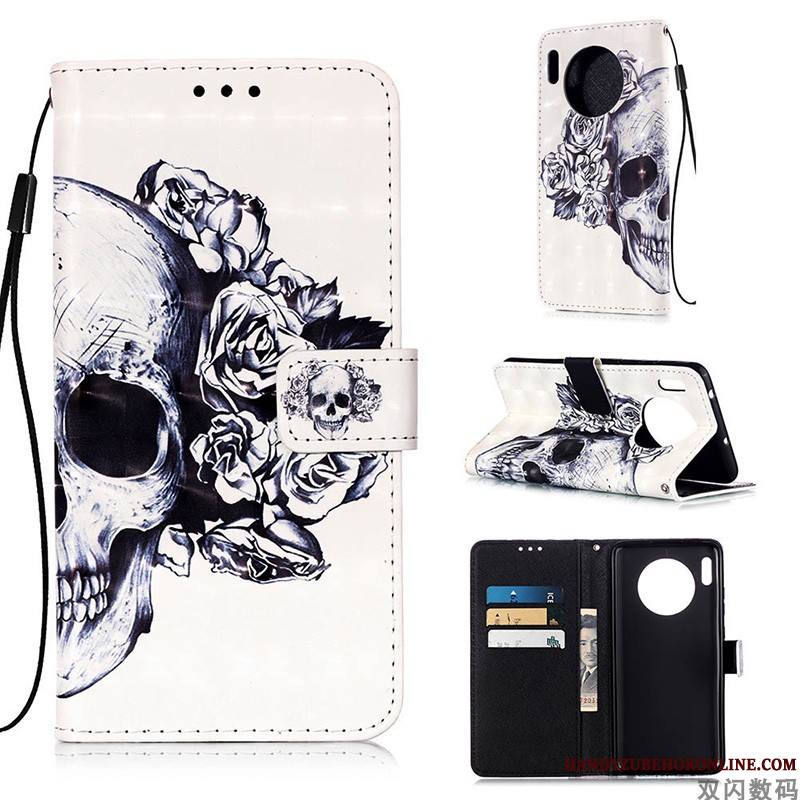 Huawei Mate 30 Pro Incassable Tout Compris Étui En Cuir Blanc Clamshell Coque De Téléphone