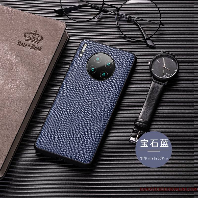 Huawei Mate 30 Pro Noir Qualité Luxe Incassable Coque Fluide Doux Cuir Véritable