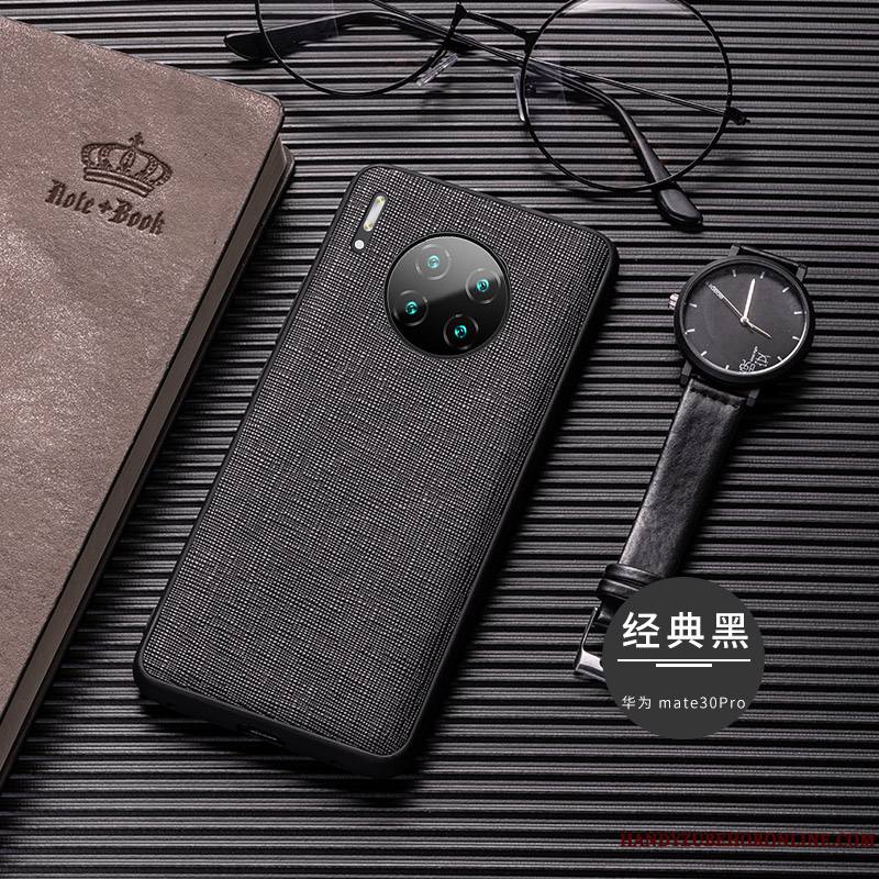 Huawei Mate 30 Pro Noir Qualité Luxe Incassable Coque Fluide Doux Cuir Véritable