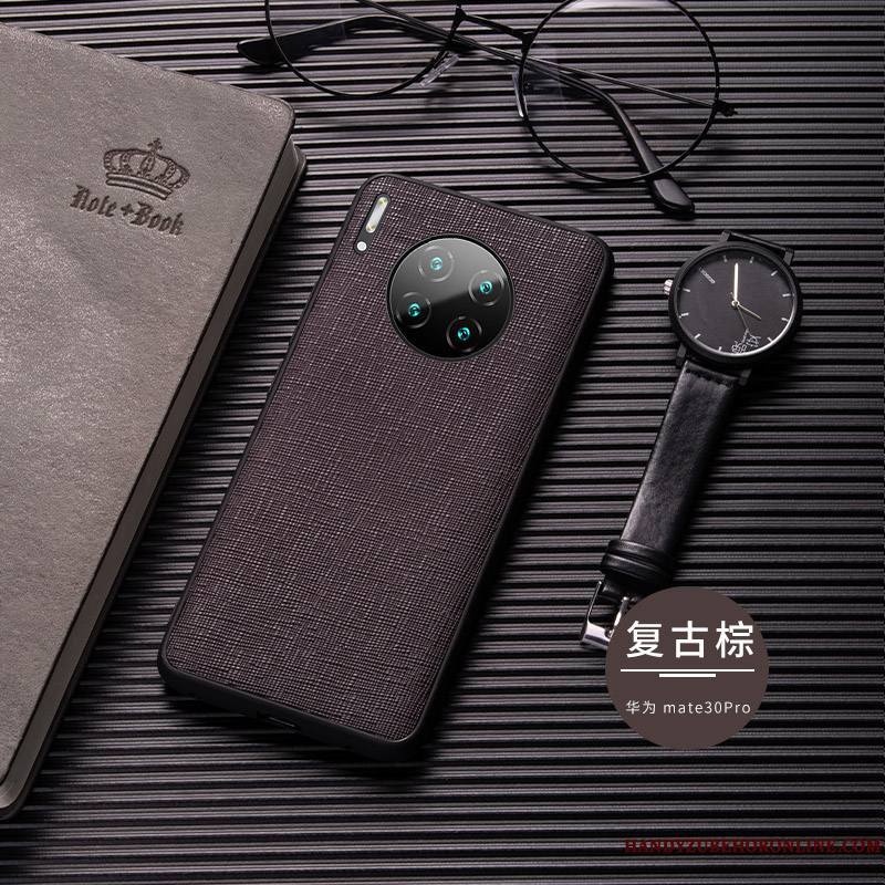 Huawei Mate 30 Pro Noir Qualité Luxe Incassable Coque Fluide Doux Cuir Véritable