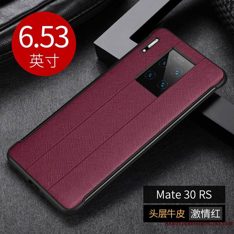 Huawei Mate 30 Rs Cuir Véritable Coque De Téléphone Fluide Doux Business Rouge Étui En Cuir