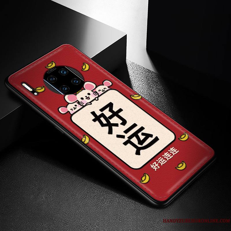 Huawei Mate 30 Rs Net Rouge Personnalité Cuir Rat Étui Modèle Fleurie Coque De Téléphone