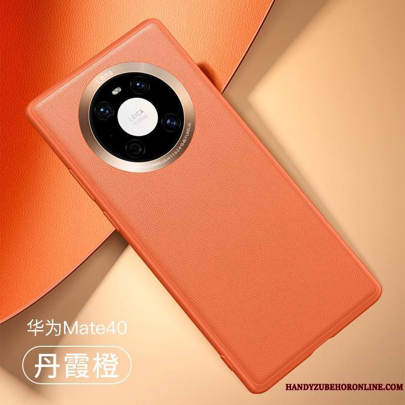 Huawei Mate 40 Coque Cuir Cuir Véritable Protection Tout Compris Vert Étui En Cuir Incassable