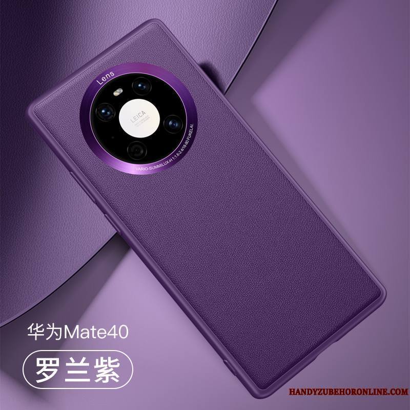 Huawei Mate 40 Coque Cuir Cuir Véritable Protection Tout Compris Vert Étui En Cuir Incassable