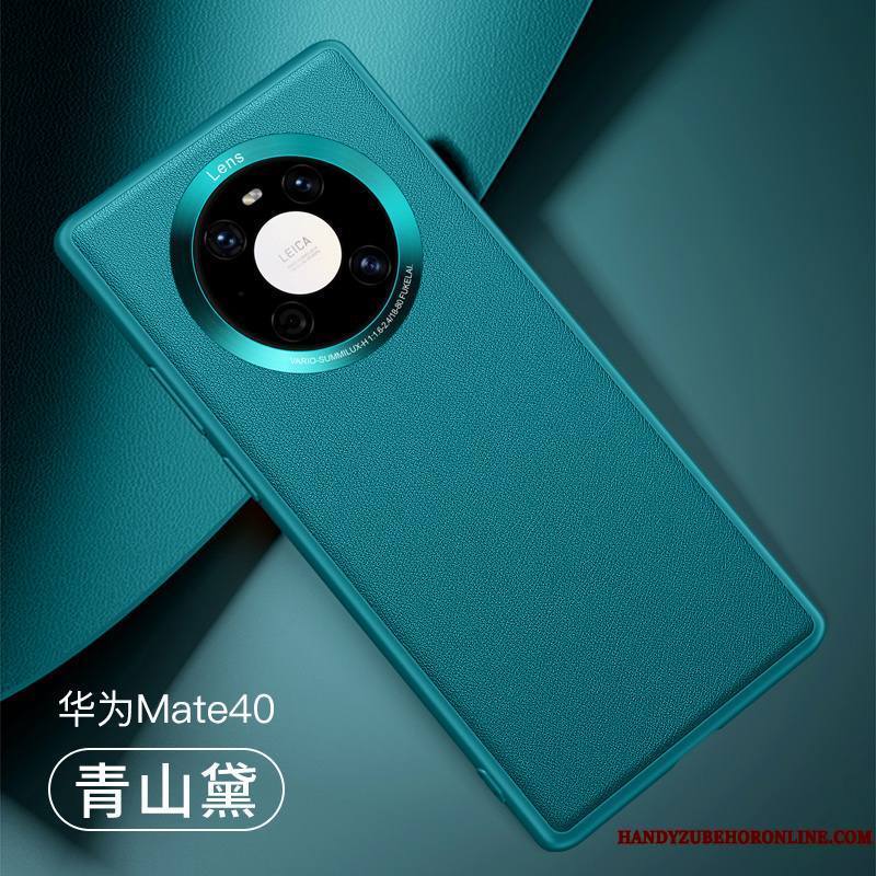 Huawei Mate 40 Coque Cuir Cuir Véritable Protection Tout Compris Vert Étui En Cuir Incassable